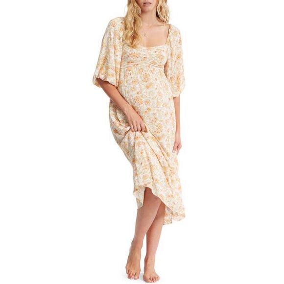 Billabong Juniors' Swept Away Printed MIDI Dress - White/Multi Size M - Picture 1 of 3